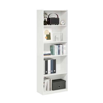 Furinno GEHRY Book Shelf, 5-Tier Bookshelf, Bookcase with Adjustable Shelves, 11.6 x 24.8 x 71.4, for Living Room, Bedroom, Home Office, White