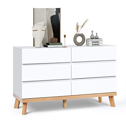 YIGOBUY White Dresser for Bedroom 6 Drawer Double Dresser Chest of Drawers Large Storage Cabinet Wooden Dresser for Bedroom, Living Room, Hallway