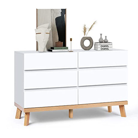 YIGOBUY White Dresser for Bedroom 6 Drawer Double Dresser Chest of Drawers Large Storage Cabinet Wooden Dresser for Bedroom, Living Room, Hallway YIGOBUY