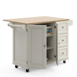 Homestyles Mobile Kitchen Island Cart with Wood Drop Leaf Breakfast Bar, Off White,Soft White, 54 Inch Width homestyles