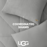 UGG Full/Queen Comforter Set – 3 Piece Luxury Reversible Plush Queen Bed Set with Down Alternative Fill, Soft Comforter Bedding Set with 2 Queen Shams for Home & Bedroom Decor, Seal Gray (Corey) UGG