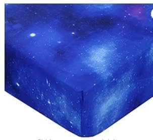 SDIII 3PCS Blue Space Queen Fitted Sheet Set, Bed in a Bag Galaxy Fitted Queen Sheet, Soft Microfiber, Queen Deep Pocket Sheet Set for Kids Boys and Girls, 1 Fitted Sheet and 2 Pillowcases SDIII