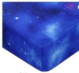 SDIII 3PCS Blue Space Queen Fitted Sheet Set, Bed in a Bag Galaxy Fitted Queen Sheet, Soft Microfiber, Queen Deep Pocket Sheet Set for Kids Boys and Girls, 1 Fitted Sheet and 2 Pillowcases SDIII