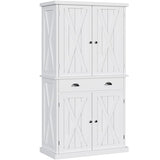 DWVO 72'' Tall Farmhouse Kitchen Pantry with Adjustable Shelves, Wood Kitchen Storage Cabinets with Doors & Drawer, Freestanding Cupboard for for Kitchen, Dining Room, Living Room, White DWVO