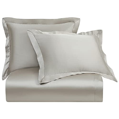 HiEnd Accents High Shine Satin 3 Piece Duvet Cover Set, King Size, Champagne Solid Color, Classic Traditional Modern Style Luxury Bedding, 1 Comforter Cover and 2 Pillowcases H HIEND ACCENTS