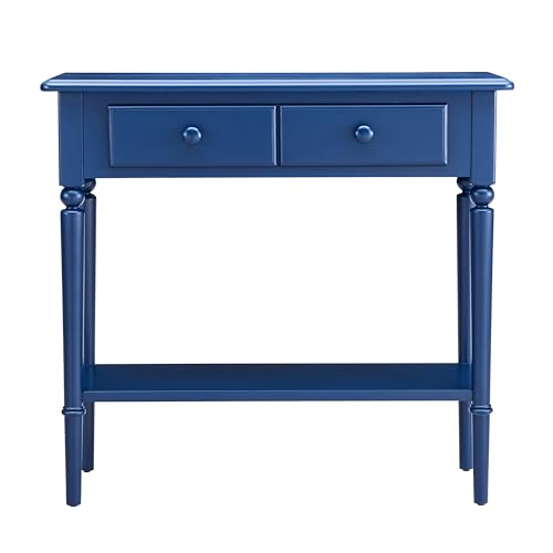 Leick Home Coastal Console Table, Solid Wood, 2 Storage Drawers, Bottom Display Shelf, Narrow Depth, Easy-Assembly, for Living Room/Hallway, Navy Blue, 30.0 in. W x 11.0 in. D x 28.0 in. H, 20027-NV Leick Home