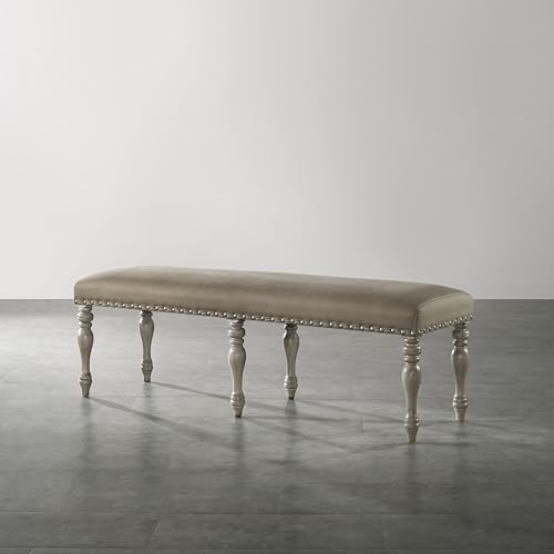 Roundhill Furniture Birmingham 8-Piece Dining Set: Extendable Table with 4 Side Chairs, 2 Armchairs, and a Nailhead Bench, Driftwood Finish Roundhill Furniture