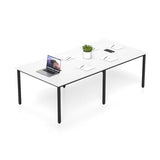 Nightcore Rectangle Conference Table for 10, 8 ft Large Seminar Table with 2 Cable Grommets, Modern Industrial Office Computer Desk with Metal Legs for Boardroom, Meeting Room, White Goplus