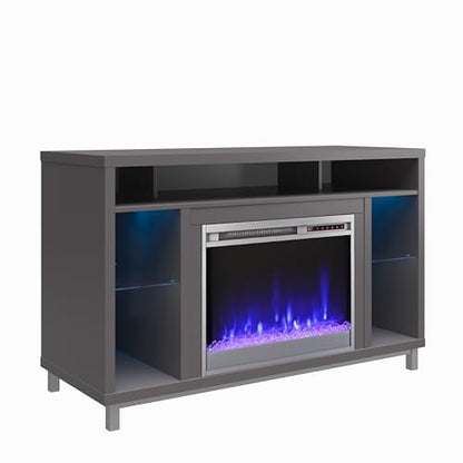 Ameriwood Home Lumina Fireplace TV Stand for TVs up to 48 Inch, Replaceable Electric Fireplace Insert Heater, Remote Control, Timer, Color Changing LED Lights, Crystal Ember Flames, Graphite Gray