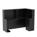 Homsee Reception Desk L-Shaped Office Desk with Counter, 1 Door Storage Cabinet, 1 Lockable Drawer, Hutch Shelf and Keyboard Tray, Black Homsee