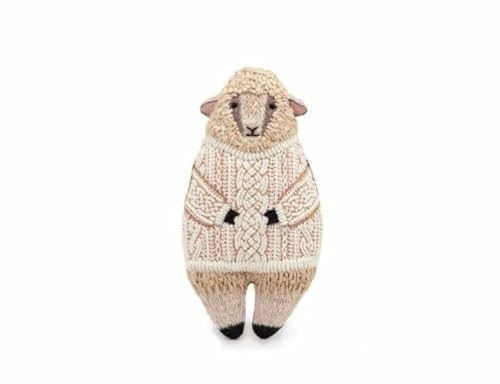 Kiriki Press DIY Embroidery Doll Kit - Skill Level 3 - Beginner to Advanced Embroidery Kits for Adults Teens (3 Skill Levels) Animal Embroidery Kit - Screen Printed Pattern (Sheep - Level 3)