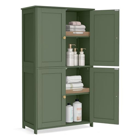 VASAGLE Floor Storage Cabinet, Shaker Cabinet with 2 Adjustable Shelves, 4 Doors, Tall Freestanding Organizer Unit, for Kitchen Bathroom Living Room, Forest Green UBBC553CH01S VASAGLE