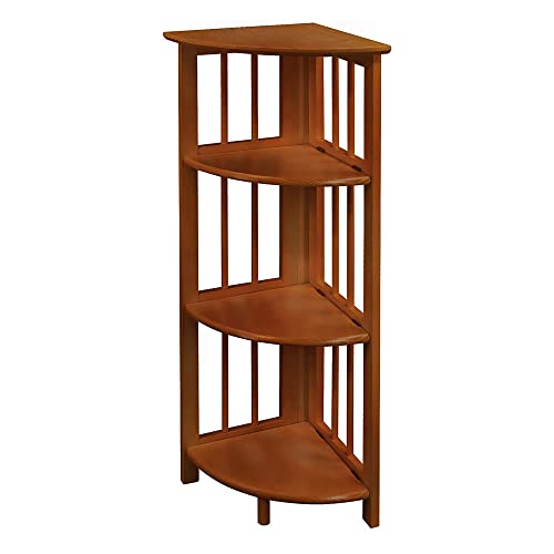 Casual Home 4-Shelf Corner Folding Bookcase, Honey Oak - WoodArtSupply