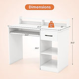 IFANNY Computer Desk with Drawers, Study Table with Storage Shelves, Keyboard Tray, Power Outlet, Wood Makeup Vanity Table, Small Desk for Bedroom, Study, Living Room, Home Office (White, 35.5''H) IFANNY