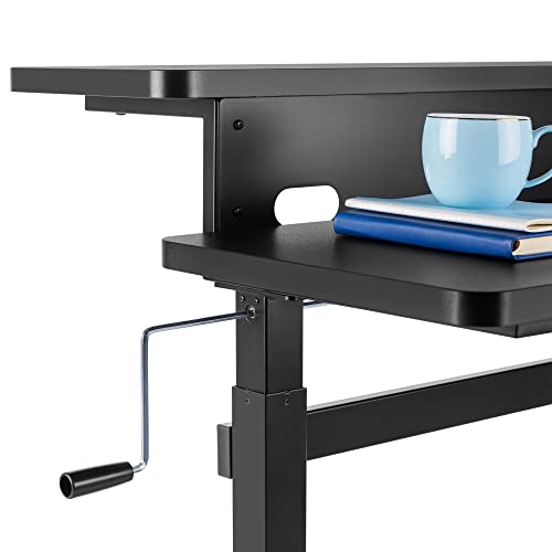 Stand Steady Tranzendesk | 55 Inch Dual Level Standing Desk with Shelf | Easy Crank Height Adjustable Sit to Stand Desk | Stand Up Workstation with Monitor Riser for Home & Office (55in / Black) Stand Steady