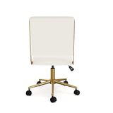 Martha Stewart Lulu Swivel Task Chair with Height Adjustable Seat for Home Office in Off White Faux Leather with Polished Brass Frame Martha Stewart