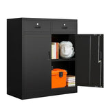 BESFUR Metal Storage Cabinet, Garage Storage Cabinet with 2 Drawers and Adjustable Shelf, Locking Short Storage Cabinet for Office Garage Home, Black Metal Cabinets(36" H x 31.5" W x 16" D) BESFUR