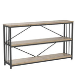 LVB Rustic Oak Industrial Console Sofa Table with 3-Tier Shelving for Entryway and Foyer LVB