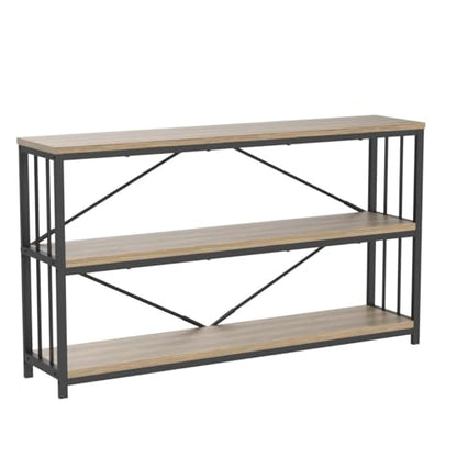 LVB Industrial Console Sofa Table, Wood Metal Foyer Hallway Tables for Entryway, Wide Front Rustic Entry Way Table with Modern 3 Tier Long Open