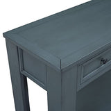 Knocbel Console Table with 4 Storage Drawers Bottom Shelf, Rustic Distressed Sofa Table for Entryway Hallway, Assembly Required, 63" W x 14" D x 30" H, Navy Knocbel