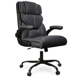 Executive Office Chair with Flip-up Armrests,Ergonomic Computer Desk Chairs,Mid-Tall Back Leather Office Chair 400 Lbs,Lumbar Support Swivel PC Chair with Rocking Function Box DesignLab