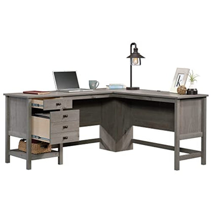 Sauder Cottage Road L-Desk, L: 65.12" x W: 58.66" x H: 29.76", Mystic Oak finish - WoodArtSupply