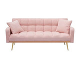 Ball & Cast Convertible Sleeper Sofa Bed with Adjustable Backrest,Teddy Upholstered Futon Couch Bed W/ 2 Pillows,Armrest and Metal Legs,Loveseat Sofa for Living Room,Apartment,Small Space,Pink,69" Ball & Cast