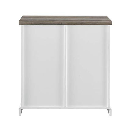 Walker Edison Willa Modern Farmhouse Sliding Single Slat Door Storage Console, 32 Inch, White and Grey Wash - WoodArtSupply