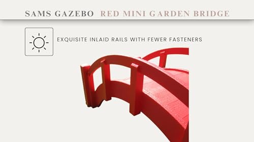 SamsGazebos Miniature Japanese Wood Garden Bridge, Red, Assembled, 25" Long X 11" Tall X 11-1/2" Wide, Made in USA - WoodArtSupply