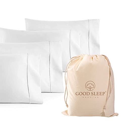 1000 TC White Standard Pillowcases Set of 4 100% Egyptian Cotton Pillow Cases with Long Staple Cotton & Sateen Weave, Silky Soft Hotel - Like Bed Pillow Covers for Comfy Sleeping, Snug Fit Good Sleep Bedding