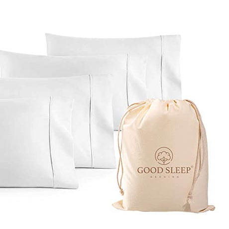 1000 TC White Standard Pillowcases Set of 4 100% Egyptian Cotton Pillow Cases with Long Staple Cotton & Sateen Weave, Silky Soft Hotel - Like Bed Pillow Covers for Comfy Sleeping, Snug Fit Good Sleep Bedding