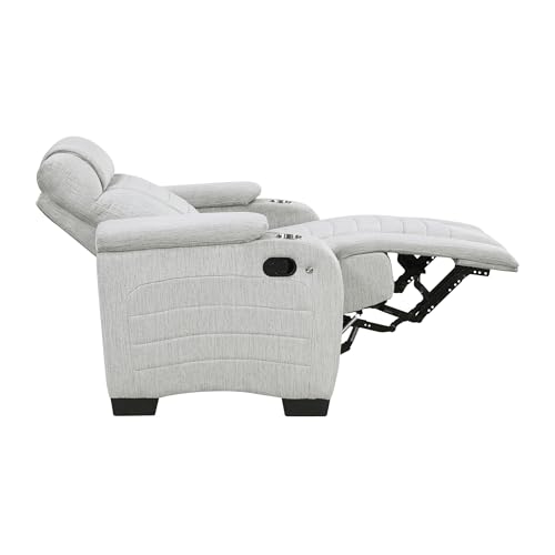 Lexicon Wall Hugger Manual Reclining Chair, Microfiber Manual Recliner with Cup Holders/Hidden Arm Storage/LED Base Lighting, Home Theater Seating for Living Room, Light Gray