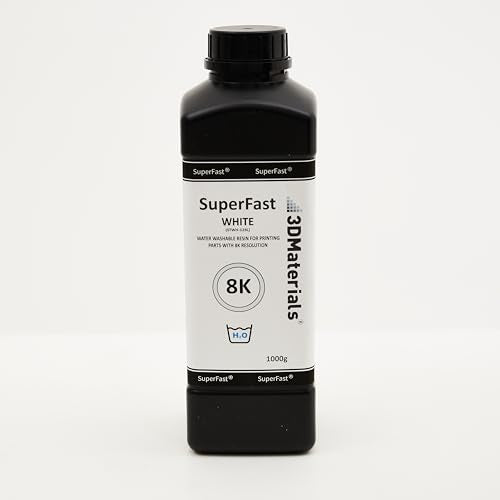 SuperFast 8K 3D Printer Resin Water Washable, 50um Print in 0.5 sec, Made in Korea by 3DMaterials (1000g, White) 3DMaterials