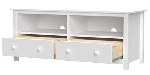 Handcrafted Solid Oak TV Stand Entertainment Center - Elegant White Media Console with Spacious Storage Drawers & Open Shelves - Sturdy Wood Cabinet Fits TVs up to 55 Inches From the Tree Furniture