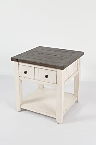 Jofran Madison County Reclaimed Solid Wood Rustic Farmhouse End Table with Drawer and Shelf, Vintage White