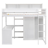 Twin Size Loft Bed with Wardrobe, Desk, and Storage by Harper & Bright Designs in White Finish Harper & Bright Designs