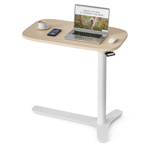 Muvai Overbed Bedside Table with Hidden Casters,30 Inches Adjustable Height Pneumatic Mobile Laptop Standing Desk, Rolling Computer Table for Home & Hospital Use ，Light Rustic Brown 30" W x 17.7" D Muvai
