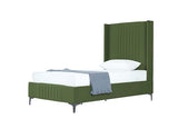 Manhattan Comfort Promenade Mid-Century Modern Velvet Upholstered Twin-Size Bed Frame - Luxurious Foam Padding, No Box Spring Needed, Stylish Vertical Stitched Headboard, Moss Green Manhattan Comfort