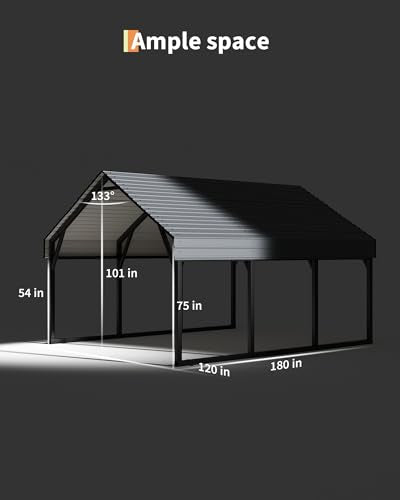 10 x 15 FT Metal Carport, Heavy Duty Carports Reinforced Frame and Steel Roof, All-Weather Shelter Canopy for Pickups, Boats, Cars, and Tractors KYBOLT