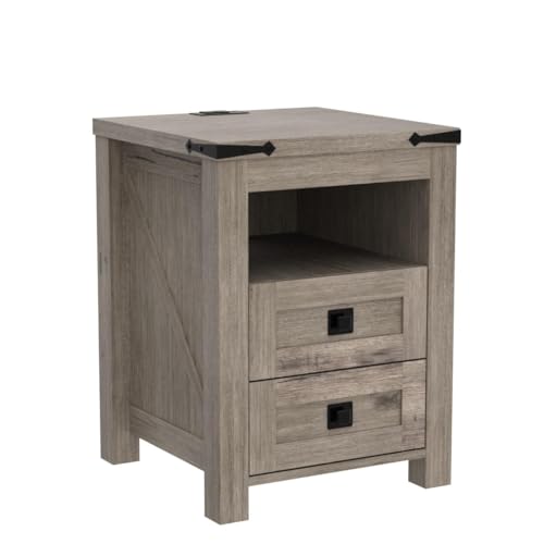 T4TREAM Nightstand wtih Charging Station, End Table, Side Table with 2 Drawers Storage Cabinet for Bedroom, Living Room, Farmhouse Design, Wood Rustic,Light Rustic Oak T4TREAM