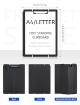 GAUENEEN Free Standing Clipboard and Desktop Stand with Adjustable Buckles Easel Back - Foldable Stand and Document Holder for School, Office and Business Use (9.37 x 12.6 inches) (Black) GAUENEEN