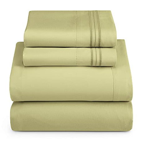 Hearth & Harbor Full XL Size Sheets - 4 Piece Bed Sheet Set, Hotel Luxury Double Brushed Bed Sheets - Extra Soft Bedding Sheets & Pillowcases, Full XL, Sage Hearth & Harbor