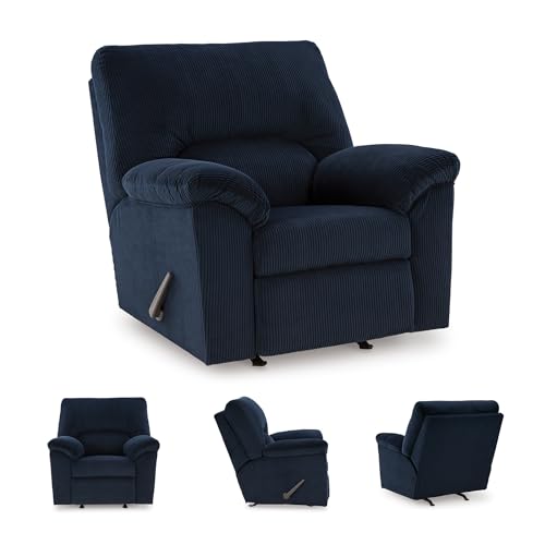 Signature Design by Ashley SimpleJoy Casual Rocker Recliner with Pillow-Top Armrest, Dark Blue