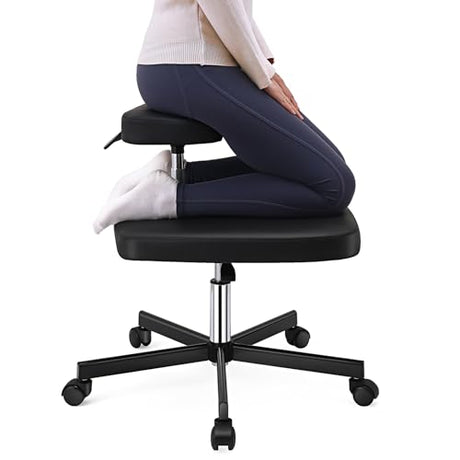LHOOCX Meditation Chair ADHD Chair Ergonomic Cross Legged Chair with Wheels,Kneeling Chair for Office and Home,ADHD Chairs for Adults (Black) LHOOCX