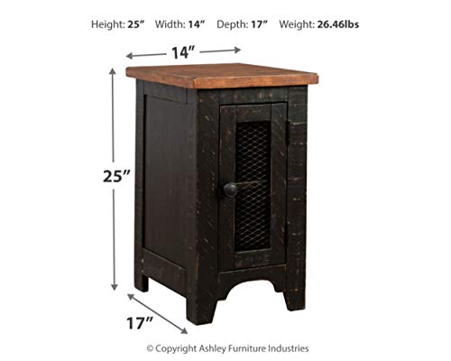 Signature Design by Ashley Valebeck Rustic Farmhouse Chair Side End Table with Cabinet Door, Distressed Black