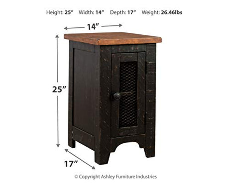 Signature Design by Ashley Valebeck Rustic Farmhouse Chair Side End Table with Cabinet Door, Distressed Black Signature Design by Ashley