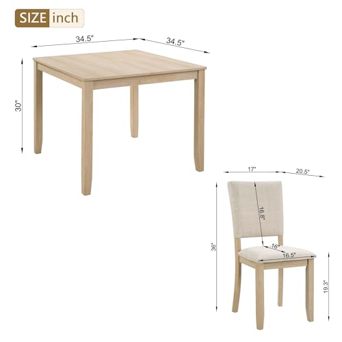JIJIWANG Modern 4 Person Dining Table Set with 4 Chairs, Dining Table Set for 4 People, 5-Piece Wooden Dining Table Sets for Living Room, Kitchen and Dining Room, Liaght Oak + Beige JIJIWANG