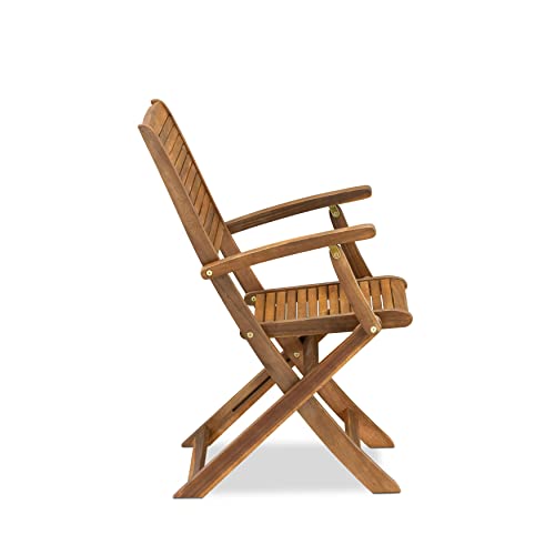 East West Furniture SEHD3CANA Selma 3 Piece Patio Bistro Set Contains a Square Outdoor Acacia Wood Coffee Table and 2 Folding Arm Chairs, 26x26 Inch, Natural Oil East West Furniture