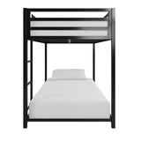 DHP Miles Low Metal Bunk Bed Frame for Kids, With Built-in Ladder, High Guardrail and Metal Slats, Floor Bed Bottom Bunk, No Boxspring Required, For Small Spaces, Twin-Over-Twin, Black DHP