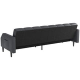 Fadware Faux Leather Couch, Convertible Futon Sofa Bed with Adjustable Backrest, Mid Century Leather Sofa Loveseat with Side Pockets& Metal Leg, Modern Leather Sleeper Sofa for Living Room Bedroom Fadware